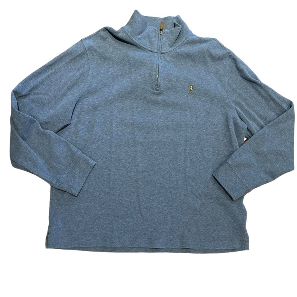 Polo Ralph Lauren Men’s XL Chambray Blue Estate Rib Quarter Zip Pullover Shirt